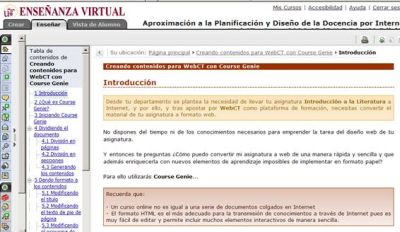 Ejemplo de contenidos en CourseGenie